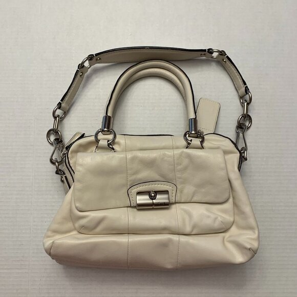 Coach Ivory  Leather Handbag Handles & shoulder strap Dual sides  12L x 8Hx 4.5W - Picture 2 of 16
